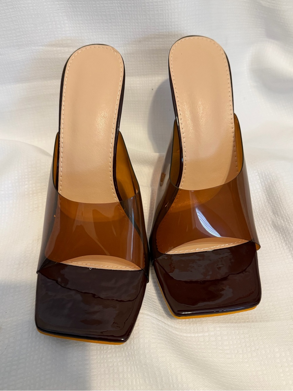 SHEIN Amber Brown Clear Strap Square Toe Mule